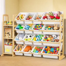 ETITLLY KIDS TOY STORAGE ORGANIZER BOOKSHELF WOODEN SHELF 49.5 31.7 14IN - WHITE