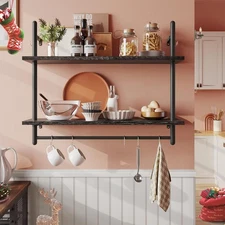 Pipe Shelf Industrial Floating Shelving 31" Kitchen Wall-Mounted Shelf Towel ...