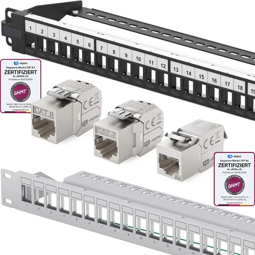 Patchpanel 10-19 Zoll Cat6a Cat7 Cat8 Keyston Modul Serverschrank 12-24-48 Port