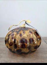 Christian Siriano Glass Pumpkin Leopard Tortoise Print Gold Stem Fall Decor
