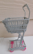 Mattel Barbie Doll Shopping Cart Grocery Store Buggy Gray Pink Wheels 7.25" tall