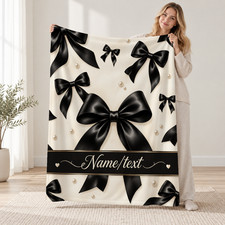 Personalized Black Bow Coral Fleece Blanket