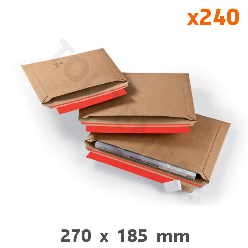 Pochette carton adhésive 270x185 mm à remplissage latéral lot de 240 unités