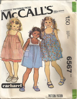 MCCALLS 6567 GIRL'S SIZE 6 SUNDRESSES SEWING PATTERN  1979