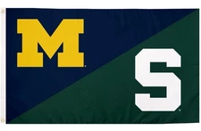 Michigan State Spartans X Michigan Wolverines Split Flag 3’ X 5’ W/ Grommets NEW