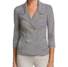 CAbi Nautical Life Knit Blazer Jacket Stripe Gold Button 823 Old Money S Preppy