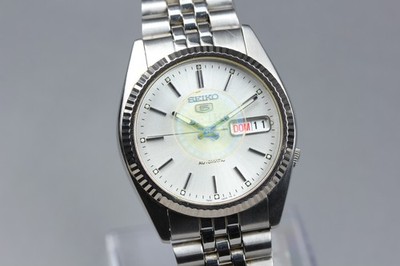 SEIKO 5 7S26-3110 Day-Date Silver Dial Automatic 36mm Mens Watch Near Mint Japan