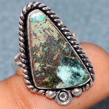 925 Silver Plated Chrysocolla Ring US 6.5 Boho Chic Style Most Beautiful GW