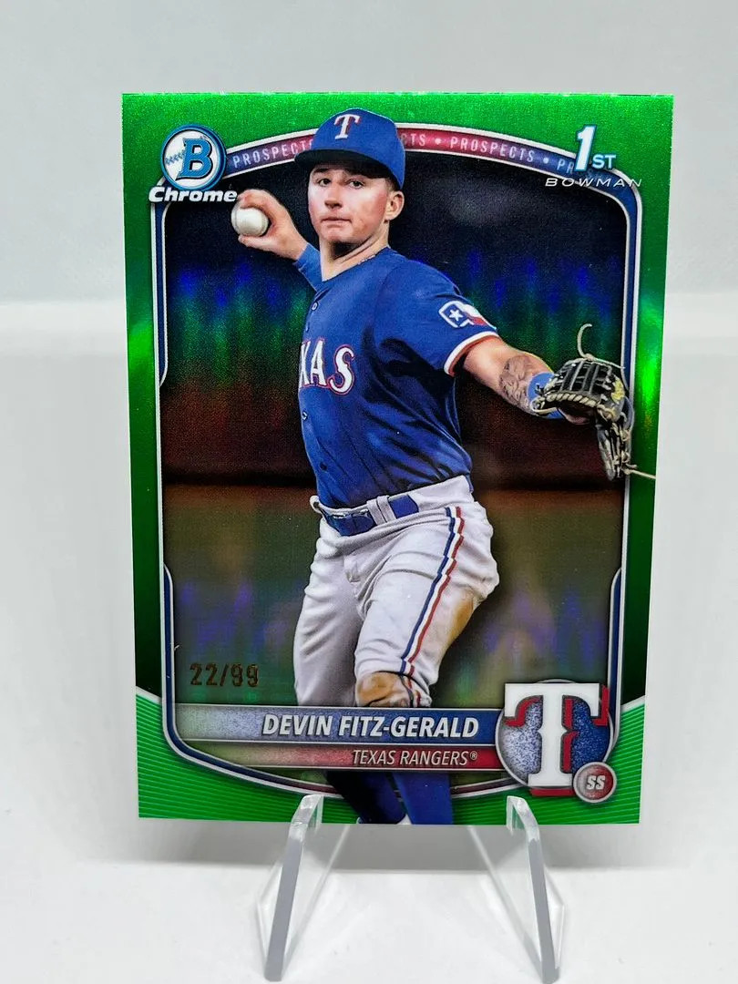 Devin Fitz-Gerald 2025 Bowman Chrome Green Refractor /99 #BCP-158 Rangers