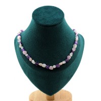 Halskette Perlen Amethyst + Mondstein + Kunzit Kette Aus Stahl GrößE Pers