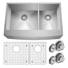 33"x21"x10" Stainless Steel Country Farmhouse Double Bowl 16g Apron Sink