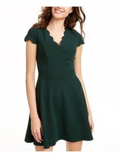 B DARLIN Womens Green Cap Sleeve V Neck Short Evening Shift Dress 0