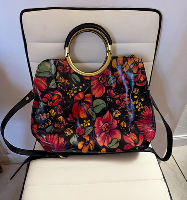 Patricia Nash Multicolor Floral Satchel Top Handle Bag Zip  Crossbody Strap