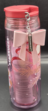 Starbucks 2025 Bearista Insulated Tumbler Christmas Pink Ribbon Key Charm NEW