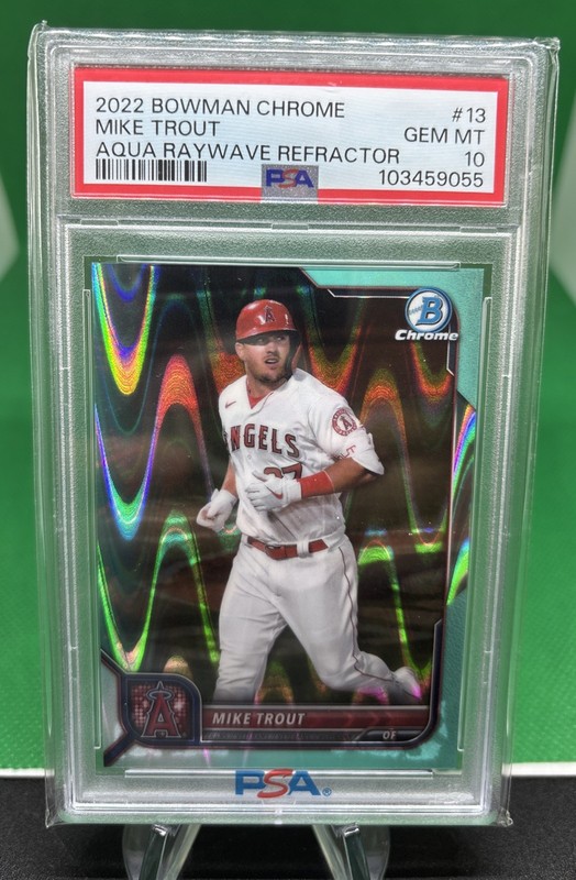2022 Bowman Chrome #13 Mike Trout Aqua Raywave Refractor #/199 PSA 10 *POP 14*