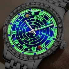 Men's Quartz Watch Rotating Dial Chronograph Zodiac Starry Blue Dial Luxury