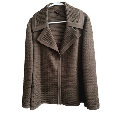 Escada Jacket Cardigan  Brown Textured Knit Collar Button Front Size 38 (US 8)