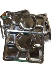 Lot 6 Stainless Steel Cafeteria Style Food Trays Mess Hall Food Trays