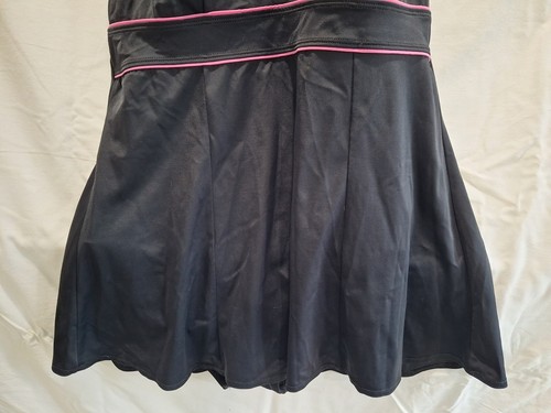 Covington 1 Piece Swimdress Womens Size 16 BlackW Pink Trim Flared Skirt V Neck - Picture 4 of 11