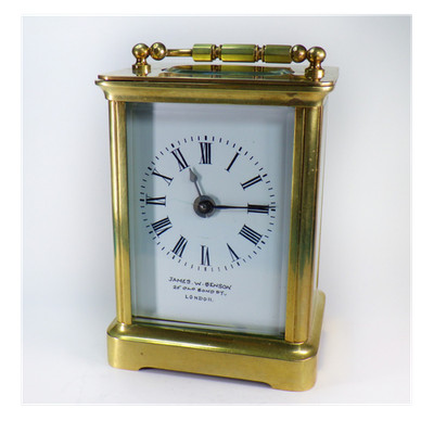 James W. Benson Brass & Glass Carriage Clock Serviced RUNS GREAT