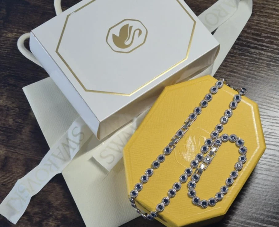 Juego de pulsera collar cristal blanco azul Swarovski firmado con caja Foto 2 de 4