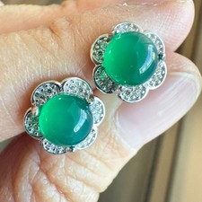 925 Sterling Silver Earrings 6mm Natural Emerald Gemstone Green Stud Flower Cute