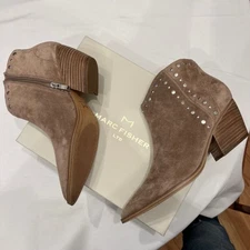 New Marc Fisher Brown Taupe Suede Ankle Booties Womens size 9.5