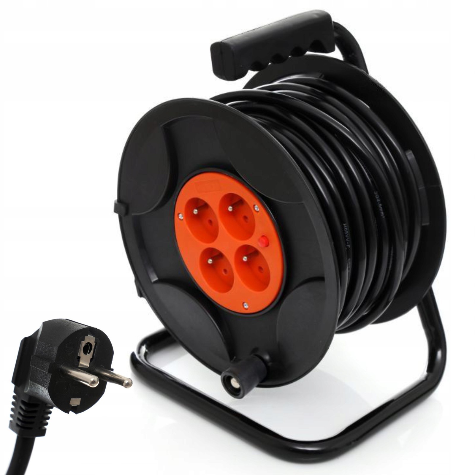 Rallonge Électrique 25m Tambour Protection Thermique et 4 Prises Terre