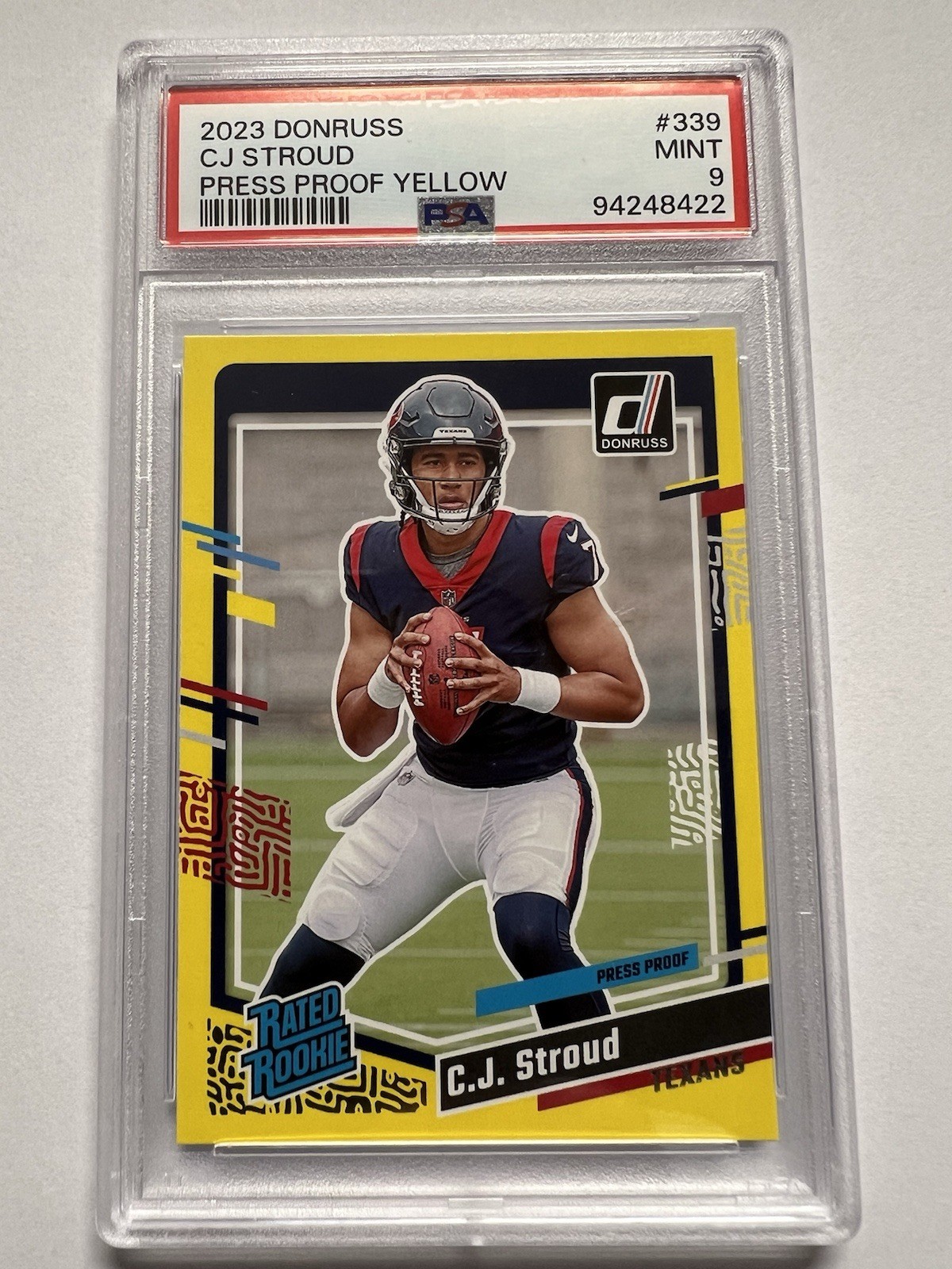 2023 Panini Donruss CJ Stroud PSA 9 Mint Yellow Press Proof Rated Rookie RC #339