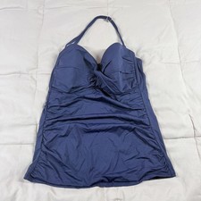 Anne Cole Women's Navy Blue Halter Tankini Top Molded Cups Removable Strap Sz L
