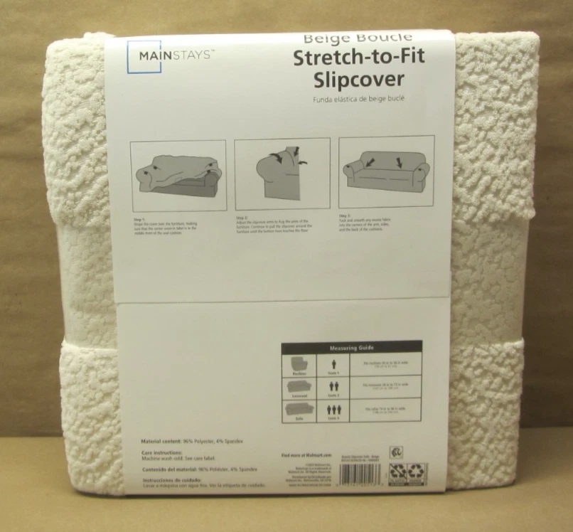 Funda para sofá de tela elástica Mainstays Boucle, 1 pieza, beige Boucle Foto 3 de 4