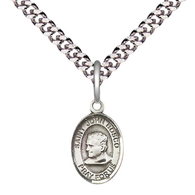Sterling Silver Saint John Bosco Medal Pendant 24'' Endless Chain Necklace w/ Box