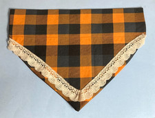 Over Collar SlideOn Pet Dog Cat Bandana Scarf PLAID w/ LACE  LARGE