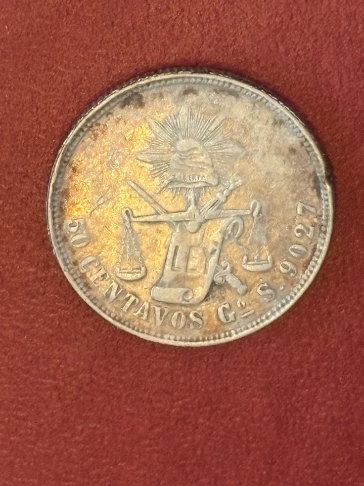 1872 Go Guanajuato Mexico 50 Centavos Silver — Liberty Cap & Scales — XF Detail - Image 4 of 4