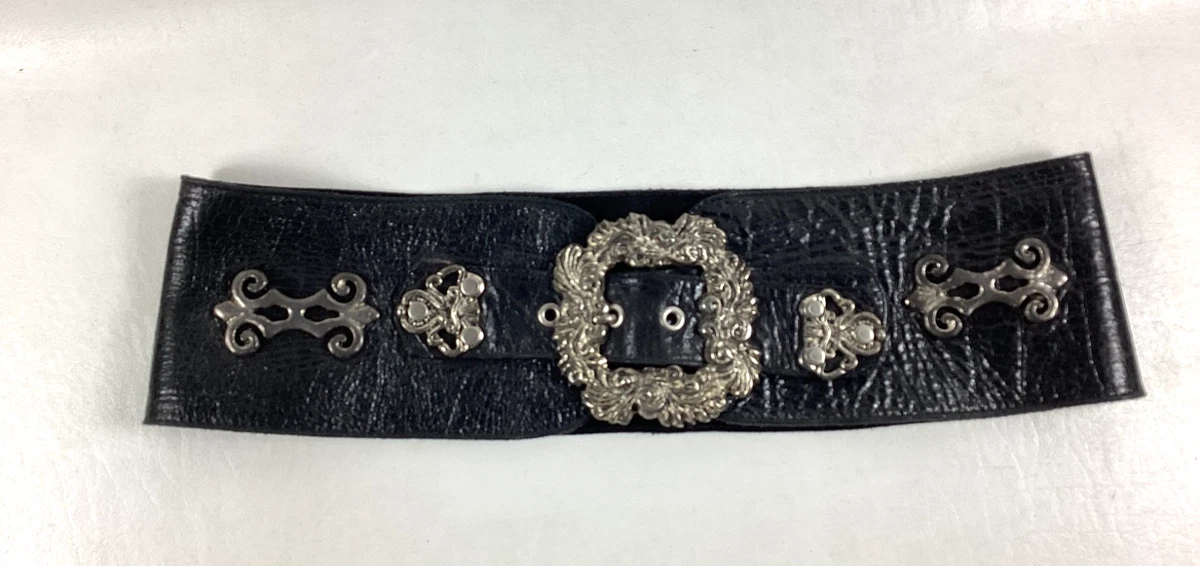 Ceinture Femme LEATHERROCK à Clous Et Cristaux - Taille 32-34 - Cuir Noir Et Argent