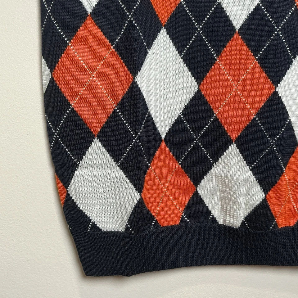 Golf Knickers Men’s Sweater Vest XL Navy Orange Argyle Wool Blend Mens NWT - Image 2 of 4