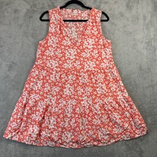GAP Dress Womens Medium Orange Floral Print Swing Sleeveless V-Neck Resort Wear