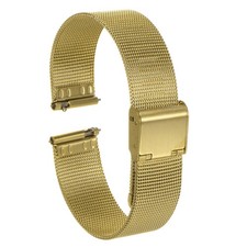 Stainless Steel Mesh Watch Band 14mm Quick Release Adjustable Strap, Gold