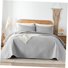 Queen Quilt Bedding Set,Ultrasonic Quilt Set Reversible Full/Queen Light Grey