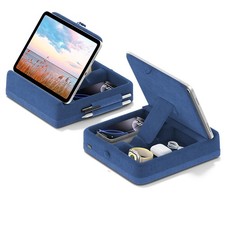 KDD Tablet Pillow Stand with Storage, Foldable iPad Holder for Lap, Dark Blue