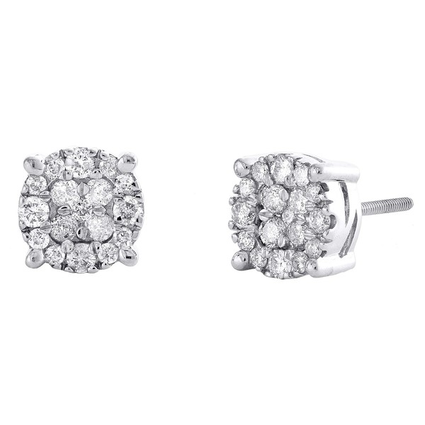 10K WeißGold Diamant Ohrstecker Unisex 8,5Mm 4Er Zinken Rund 0,75 CT-image