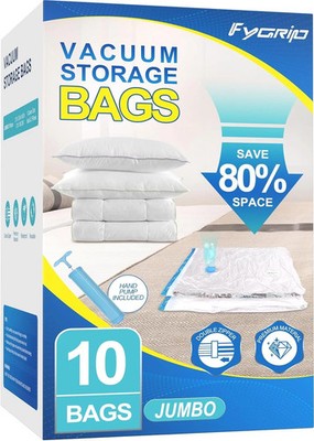 Fygrip Vacuum Storage Bags with Hand Pump, Plastic Packaging Bags, 80% Space Sav