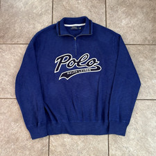Polo Ralph Lauren Men's Blue Cotton Knit 1/4 Zip Mock Neck Logo Sweater L