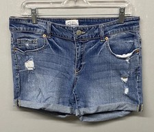 Aeropostale Shorts Womens 11/12 Blue Denim Cotton Stretch Distressed Cuffed Hem