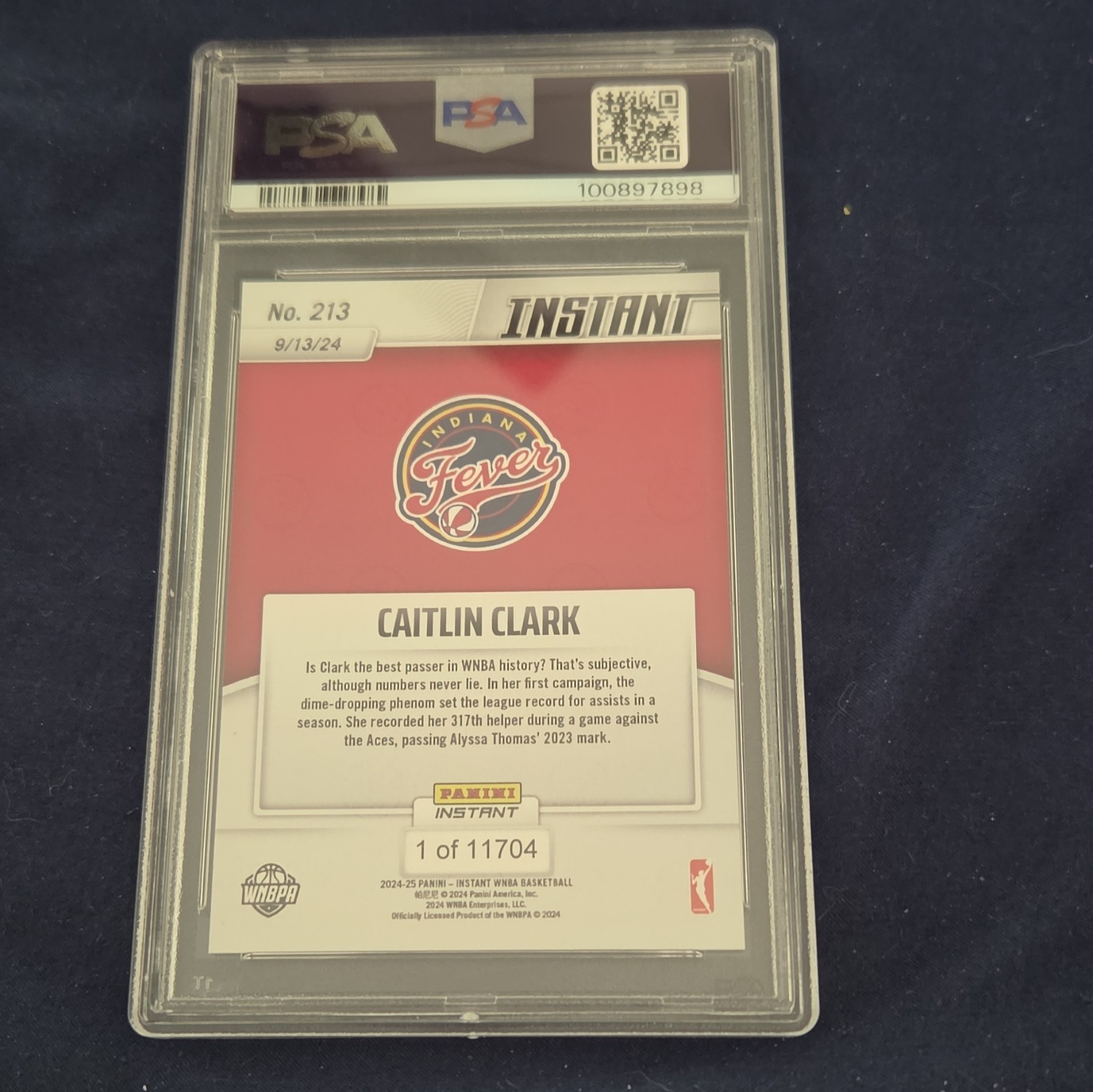 Panini 2024 Instant WNBA Caitlin Clark Rookie RC #213 PSA 9 Indiana Fever view 2