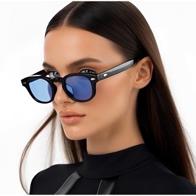 Womens Black Glossy Frame Blue Lens Shades Style Sunglasses Lentes Gafas Mujer