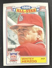 1987 Topps Glossy “1986 All-Star” Whitey Herzog Cardinals HOF Manager #1 VG O/C