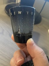 New York City Skyline Shot Glass Black Glass w/ Evening Sky