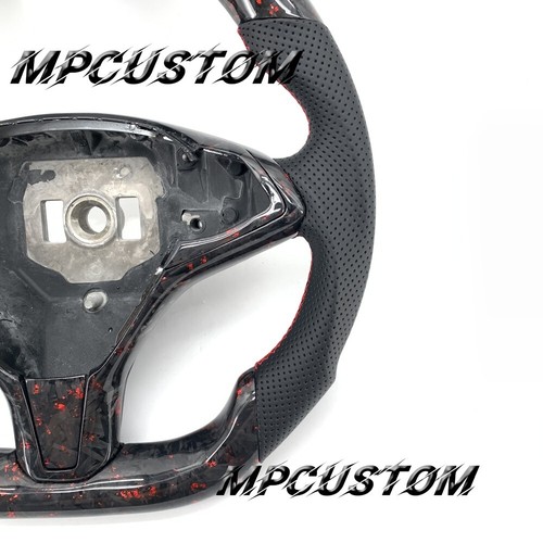 Red Flakes Forged Carbon Fiber Steering Wheel Fit for Tesla Model X S 2012-2020 - Picture 3 of 8