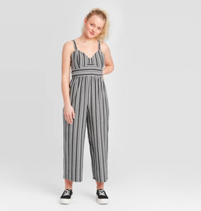 black jumpsuit with white stripes